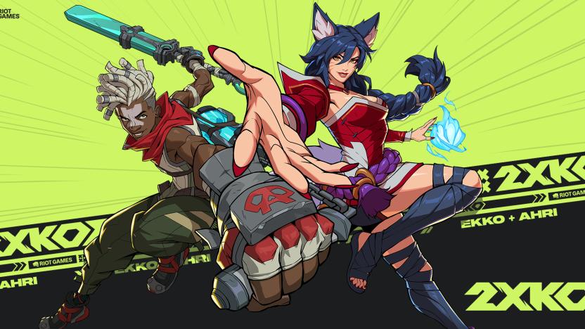 2XKO fighters Ekko and Ahri pose against a background featuring their names and the game's title.