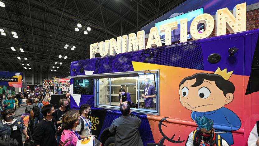 NEW YORK, NEW YORK - OCTOBER 07: Guests form lines to Funimation trailer during Day 1 of New York Comic Con 2021 at Jacob Javits Center on October 07, 2021 in New York City.  (Photo by Bryan Bedder/Getty Images for ReedPop)