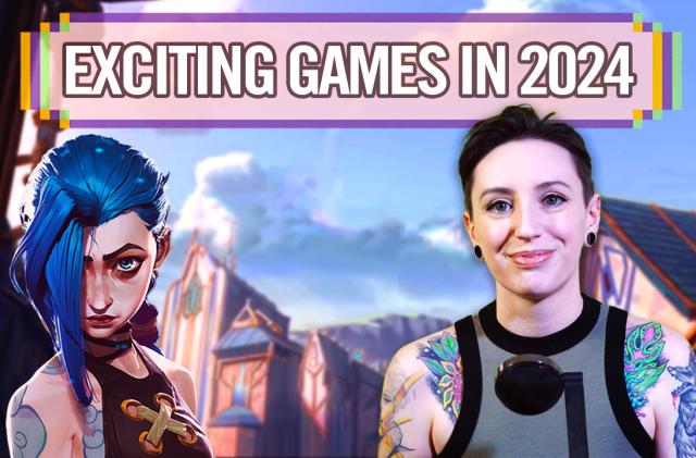 Engadget Editor Jessica Conditt is overlaid on a video game background alongside a female gaming character in a similar guise, with the title Exciting Games in 2024 across the top.