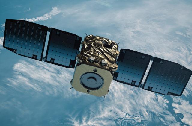 A rendering of the ADRAS-J satellite in orbit with Earth in the background