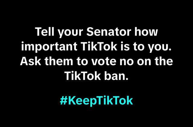A TikTok in-app notification urging users to call their senators.