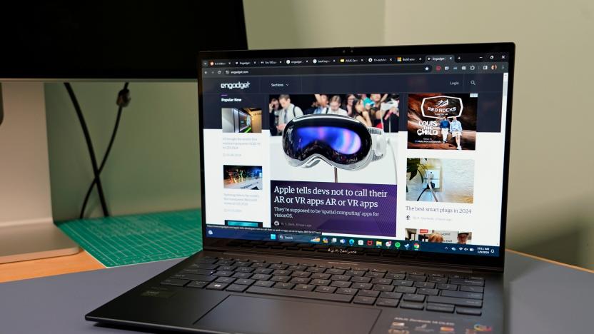 ASUS ZenBook 14 OLED showing the Engadget home page