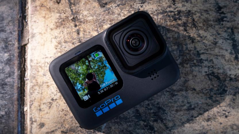 The new flagship GoPro camera pictured on a skate ramp platform.