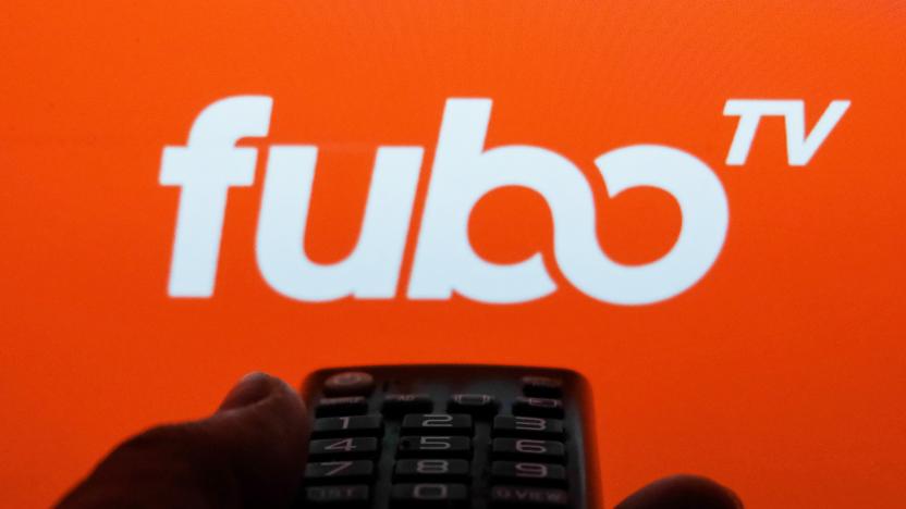 TV remote control is seen with fuboTV logo displayed on a screen in this illustration photo taken in Krakow, Poland on February 6, 2022. (Photo by Jakub Porzycki/NurPhoto via Getty Images)