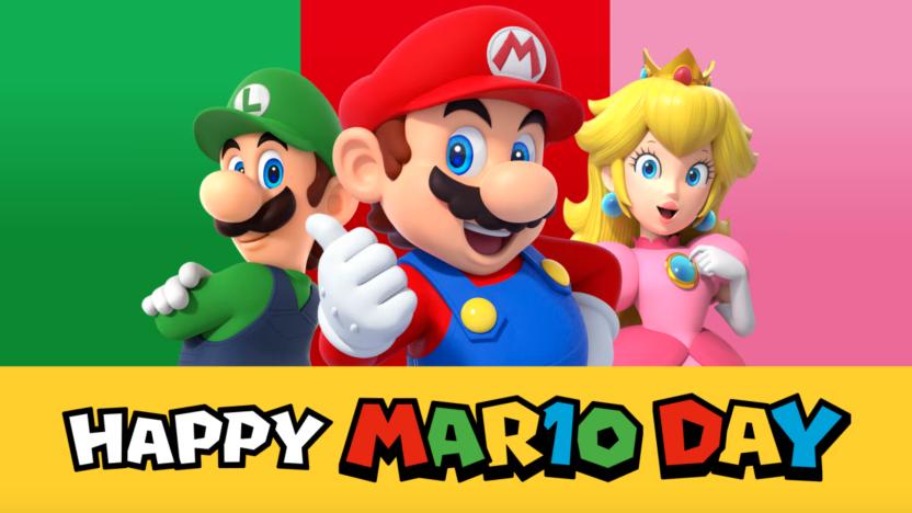 A Mario Day banner.