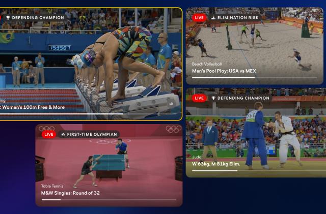 A sample of Peacock Discovery Multiview, which will offer an industry-first, enhanced four-view experience that helps users navigate to the most important events, with real-time on- screen descriptions from NBCU’s Olympic experts informing viewers about what is at stake, such as a medal event, an elimination risk or a first-time Olympian.