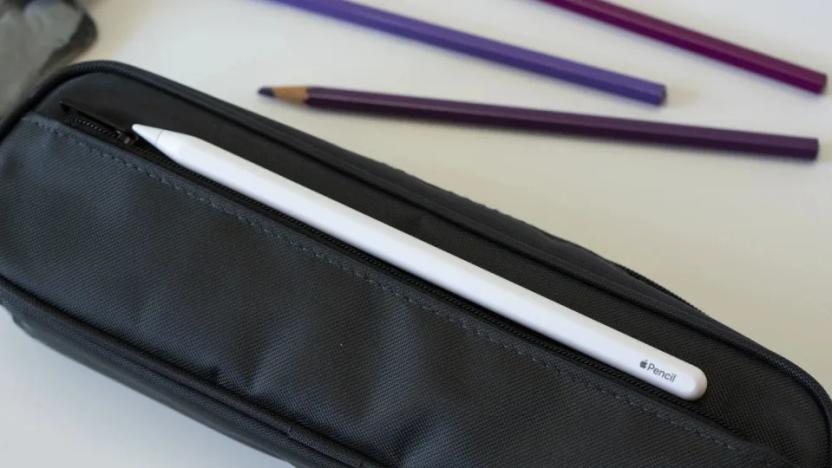 Apple's second generation Apple Pencil on a black pencil case