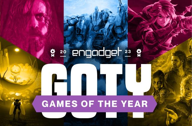 Engadget Games of the Year collage showing different colored panels with game screenshots. The text "GOTY Games of the Year" overlays this.