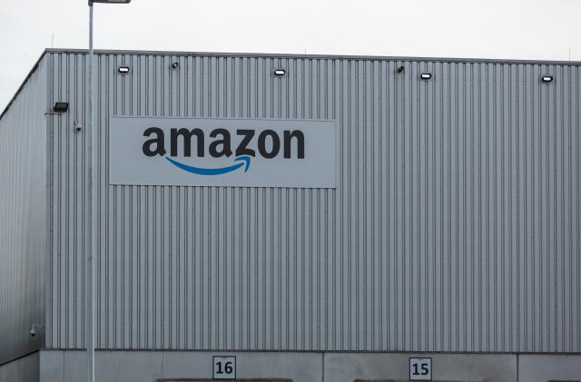 Neuwied, Germany - June 20, 2021: Amazon logo on the wall of a logistics center