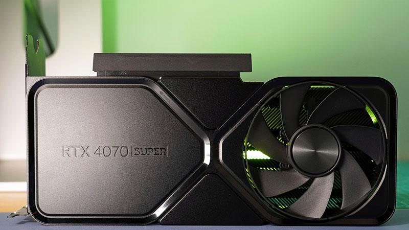 NVIDIA RTX 4070 Super GPU from the front.