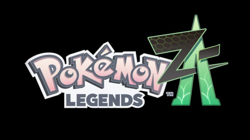 Lively logo (pink, green and gray) for the upcoming game, "Pokémon Legends: Z-A." Black background.