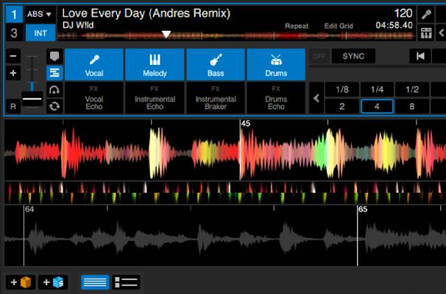 A screenshot from Serato DJ Pro showing the new Serato Stems tools.
