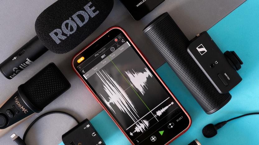 A phone surrounded by microphones that are particularly suited to recording on the go.