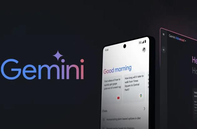 Gemini logo with two phones. Black background.