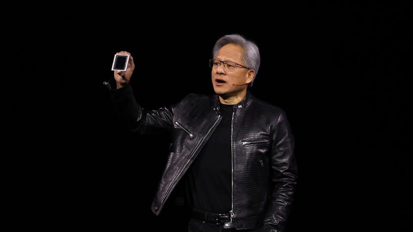 SAN JOSE, CALIFORNIA - MARCH 18: Nvidia CEO Jensen Huang delivers a keynote address during the Nvidia GTC Artificial Intelligence Conference at SAP Center on March 18, 2024 in San Jose, California. The developer conference is expected to highlight new chip, software, and AI processor technology.  (Photo by Justin Sullivan/Getty Images)