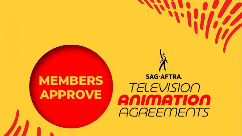 Yellow and red SAG-AFTRA graphic announcing TV animation agreements